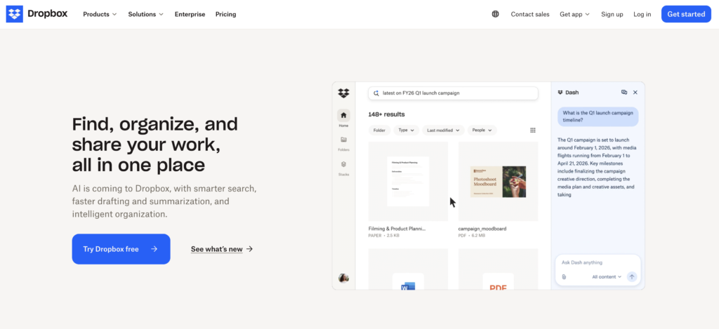 dropbox home page