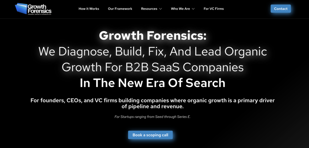 Growth Forensics' homepage screenshot